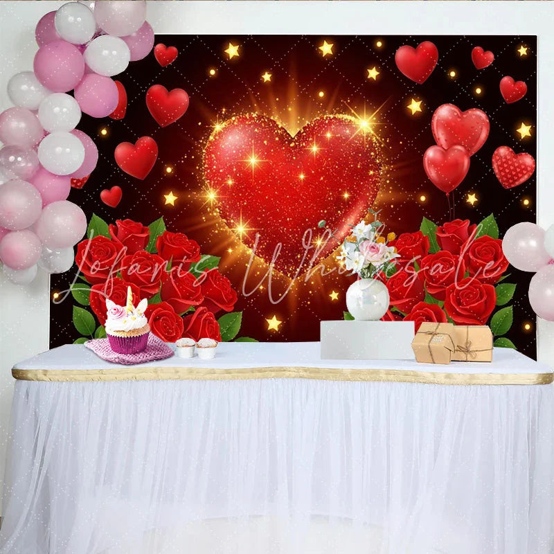 Lofaris Glitzernder roter Herz-Hintergrund für Valentinstag mit schwebenden Herzen und Rosen romantische Fotokulisse für Paare