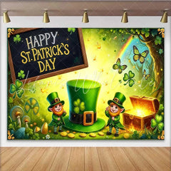 Lofaris Glowing St Patricks Day Treasure Backdrop Leprechaun and Lucky Green Hat Banner