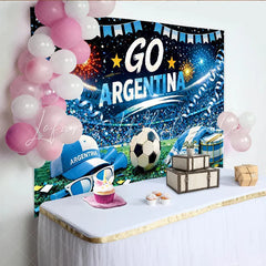Lofaris Go Team Football Stadium Photography Backdrop with Blue and White Celebration Decor Sports Event Background for Party
