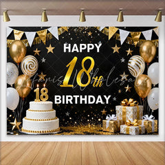 Lofaris Gold 18th Happy Birthday Backdrop White Cake and Gold Balloons Background Elegant Milestone Anniversary