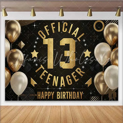 Lofaris Gold and Black Official Teenager 13th Birthday Backdrop Modern Graphic 13 Milestone Party Decor