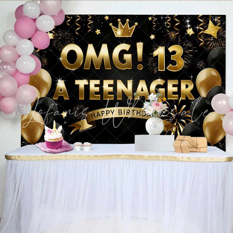 Lofaris Gold and Black OMG 13th Birthday Backdrop 13 A Teenager Milestone Party Decoration