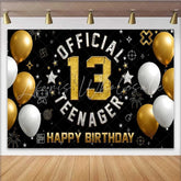 Lofaris Gold and White Gaming 13th Birthday Backdrop Official Teenager 13 Milestone Party Decoration