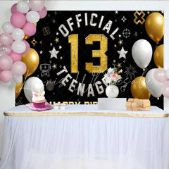 Lofaris Gold and White Gaming 13th Birthday Backdrop Official Teenager 13 Milestone Party Decoration