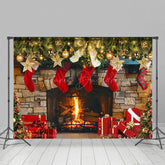 Lofaris Gold Bauble Red Socks Fireplace Gift Xmas Backdrop
