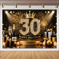 Lofaris Gold Crown 30th Happy Birthday Backdrop Champagne Gifts Diamond Number Black Gold Party Background