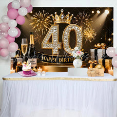 Lofaris Gold Crown 40th Happy Birthday Backdrop Champagne Gifts Diamond Number Black Gold Party Background