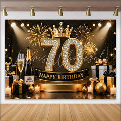 Lofaris Gold Crown 70th Happy Birthday Backdrop Champagne Presents Diamond Number Black and Gold Party Photography Background