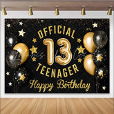Lofaris Gold Glitter Official 13 Teenager Backdrop Black and Gold 13th Birthday Milestone Party Decoration