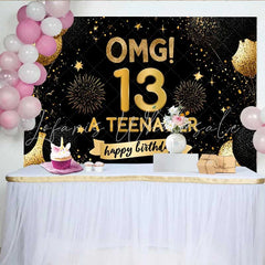 Lofaris Gold Glitter OMG 13th Birthday Backdrop 13 A Teenager Milestone Party Decoration