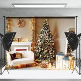 Lofaris Gold Pendant Tree Wreath Sofa Christmas Backdrop