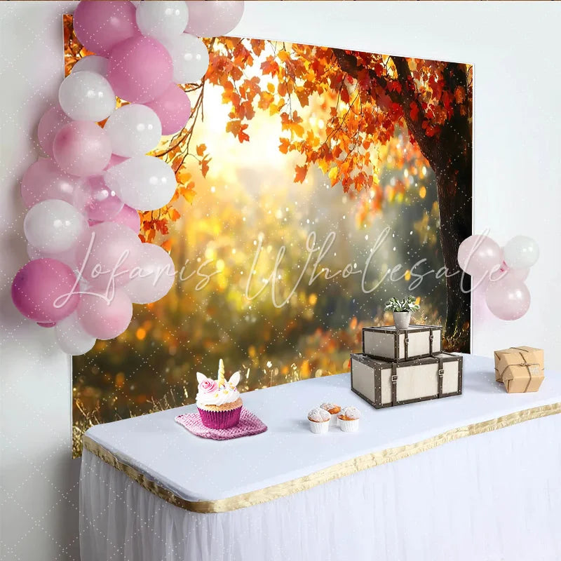 Lofaris Golden Autumn Photography Backdrop with Falling Leaves Natural Forest Background for Professional Studio Photoshoots and Events