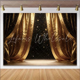 Lofaris Golden Curtain Photography Backdrop with Sparkling Glitter Elegant Stage Background for Professional Portrait and Event Decoration.