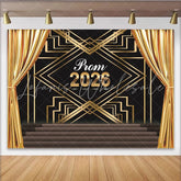 Lofaris Golden Curtains Prom Backdrop with Black and Gold Art Deco Pattern Elegant Stage Photography Background for Dance Party