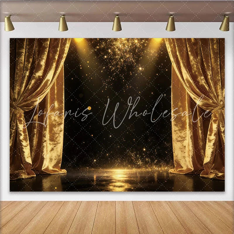 Lofaris Golden Glitter Photography Backdrop with Velvet Curtains Luxurious Studio Background for Elegant Events and Portraits