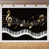 Lofaris Golden Musical Notes Piano Photography Backdrop Elegant Black Background for Studio Photoshoot and Party Decor