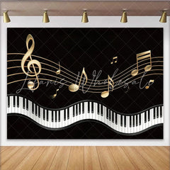 Lofaris Golden Musical Notes Piano Photography Backdrop Elegant Black Background for Studio Photoshoot and Party Decor