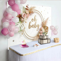 Lofaris Golden Oh Baby Boho Floral Baby Shower Backdrop with Roses and Pampas Grass Elegant Photography Background for Party Decor