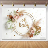 Lofaris Golden Oh Baby Boho Floral Baby Shower Backdrop with Roses and Pampas Grass Elegant Photography Background for Party Decor