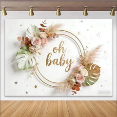 Lofaris Golden Oh Baby Boho Floral Baby Shower Backdrop with Roses and Pampas Grass Elegant Photography Background for Party Decor