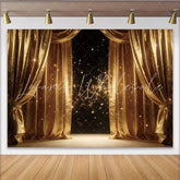 Lofaris Golden Stage Photography Backdrop with Sparkling Glitter Luxurious Curtain Background for Party and Event Decor