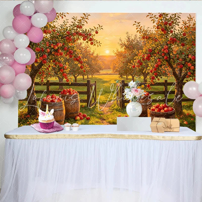 Lofaris Golden Sunset Autumn Apple Orchard Photography Backdrop Rustic Farm Harvest Season Background for Studio Photoshoot