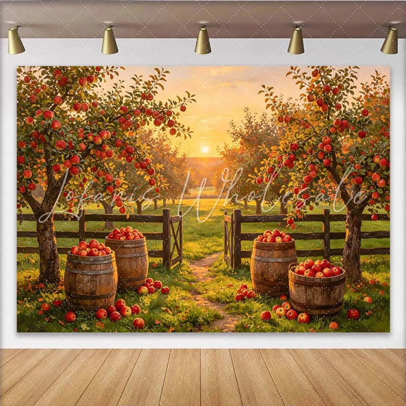 Lofaris Golden Sunset Autumn Apple Orchard Photography Backdrop Rustic Farm Harvest Season Background for Studio Photoshoot