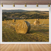 Lofaris Golden Sunset Countryside Hay Bales Autumn Backdrop Rustic Farm Field Background for Outdoor Portrait