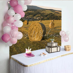 Lofaris Golden Sunset Countryside Hay Bales Autumn Backdrop Rustic Farm Field Background for Outdoor Portrait