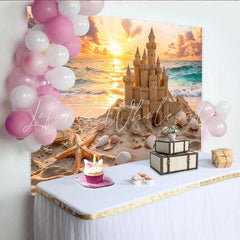 Lofaris Golden Sunset Sandcastle Beach Photography Backdrop Ocean Waves Background for Studio Portrait and Photoshoot