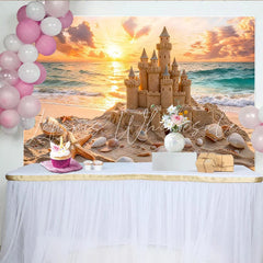 Lofaris Golden Sunset Sandcastle Beach Photography Backdrop Ocean Waves Background for Studio Portrait and Photoshoot