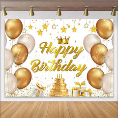 Lofaris Goldener Happy Birthday Hintergrund Luftballons und Torte für Geburtstage elegante Fotokulisse