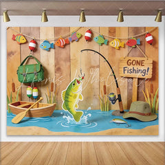 Lofaris Gone Fishing Photography Backdrop with Wooden Wall and Boat Scene Outdoor Themed Studio Background for Party Decoration Props