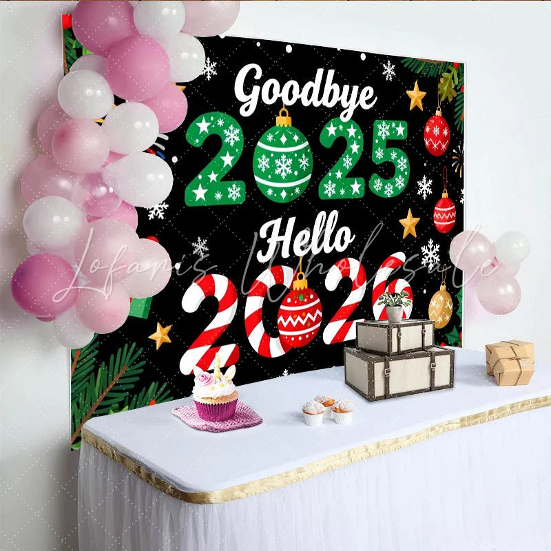 Lofaris Goodbye 2025 Hello 2026 New Year and Christmas Party Backdrop Festive Winter Holiday Decor
