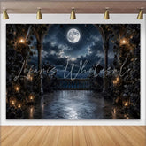 Lofaris Gothic Moonlit Photography Backdrop with Dark Roses and Arches Elegant Night Scene Background for Portrait and Event Decor.