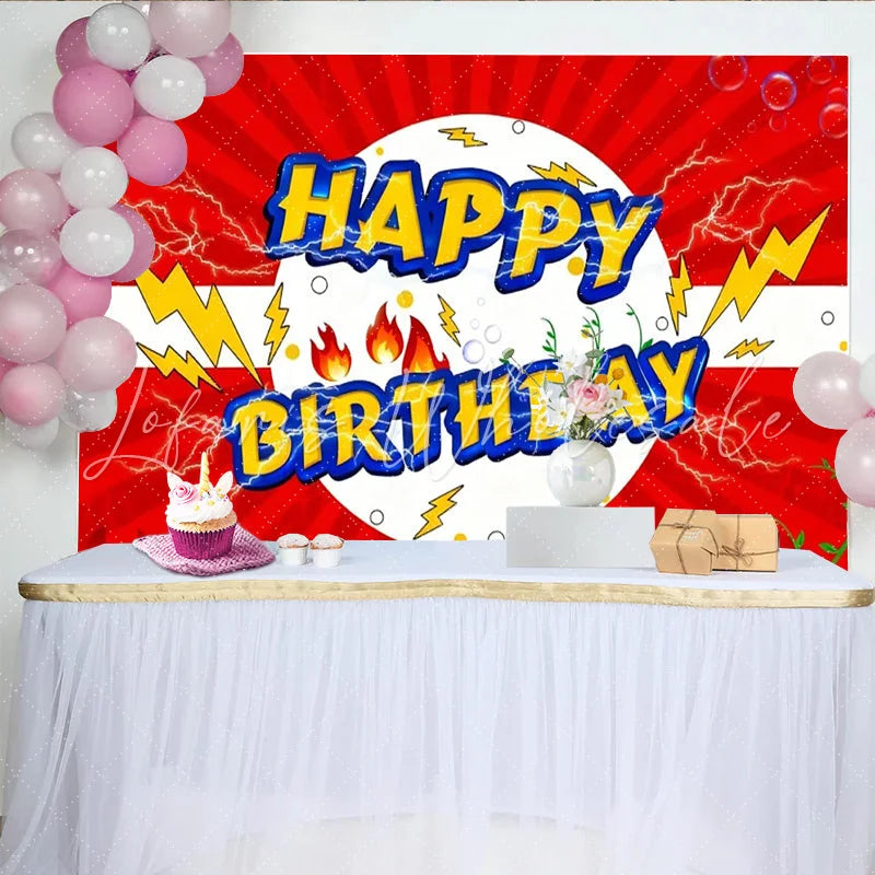 Lofaris Gotta Catch ’Em All Birthday Backdrop Pok¨¦mon Inspired Comic Art with Lightning Anime Video Game Party Decor