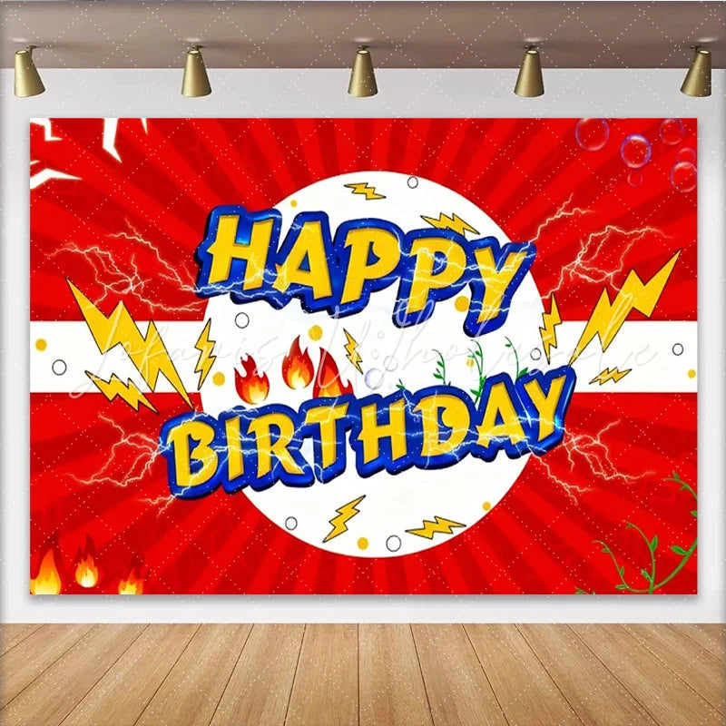 Lofaris Gotta Catch ’Em All Birthday Backdrop Pok¨¦mon Inspired Comic Art with Lightning Anime Video Game Party Decor