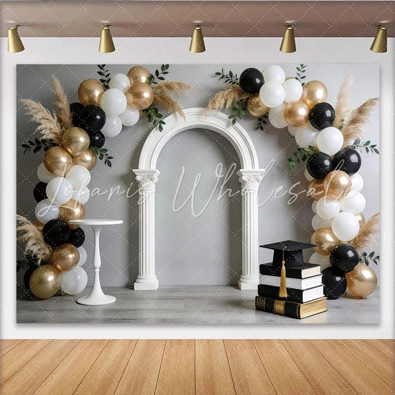 Lofaris Graduation Party Backdrop with Elegant Arch and Gold Balloons Professional Studio Background for Memorable Photoshoot