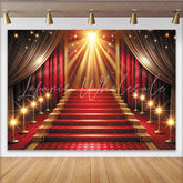 Lofaris Grand Red Carpet Photography Backdrop with Golden Staircase Luxurious Event Background for Awards Ceremony or Party Decor