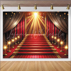 Lofaris Grand Red Carpet Photography Backdrop with Golden Staircase Luxurious Event Background for Awards Ceremony or Party Decor