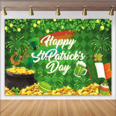 Lofaris Green and Gold St. Patrick’s Day Party Backdrop with Shamrocks Leprechaun Hat and Rainbow for Festive Celebrations