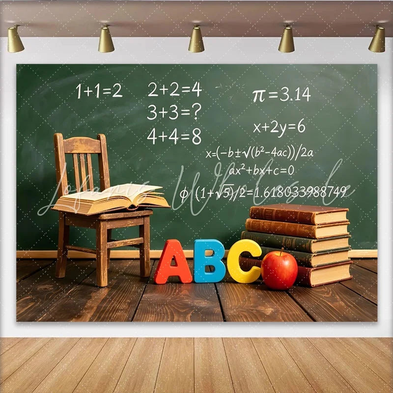 Lofaris Green Chalkboard Classroom Photography Backdrop Back to School Learning Studio Background with ABC Letters and Books