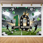 Lofaris Green Football 10th Birthday Backdrop with Stadium Lights Sports Theme Photo Background for Party Decoration