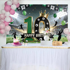 Lofaris Green Football 10th Birthday Backdrop with Stadium Lights Sports Theme Photo Background for Party Decoration