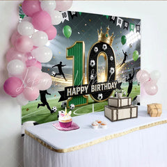 Lofaris Green Football 10th Birthday Backdrop with Stadium Lights Sports Theme Photo Background for Party Decoration