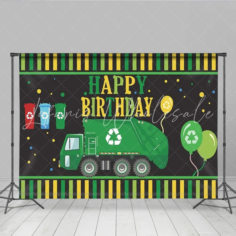 Lofaris Green Garbage Truck Birthday Backdrop Waste Management Recycling Theme Party Decoration Boy Happy Birthday Banner Prop