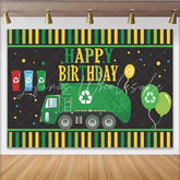 Lofaris Green Garbage Truck Birthday Backdrop Waste Management Recycling Theme Party Decoration Boy Happy Birthday Banner Prop