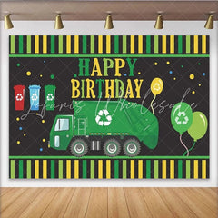 Lofaris Green Garbage Truck Birthday Backdrop Waste Management Recycling Theme Party Decoration Boy Happy Birthday Banner Prop