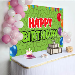 Lofaris Green Geometric Pattern Balloon Birthday Backdrop with Colorful Bunting Festive Party Background for Kids Photoshoot
