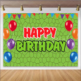 Lofaris Green Geometric Pattern Balloon Birthday Backdrop with Colorful Bunting Festive Party Background for Kids Photoshoot